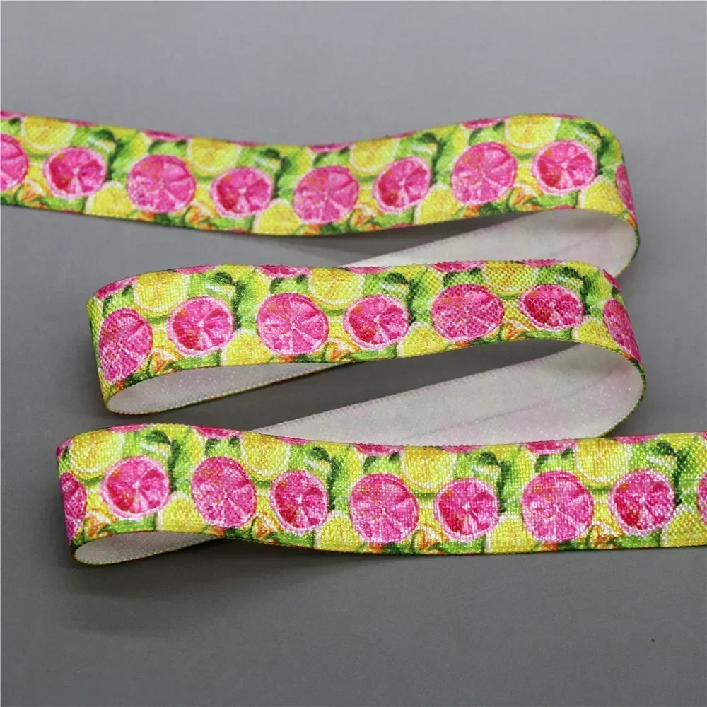 DHK 5/8'' 5yards Lemon Orange Printed Fold Elastic FOE Stretch Ribbon Accessories Craft DIY Sewing E2160