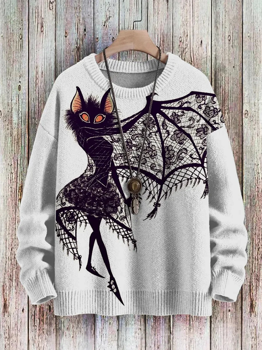 Nuovo scheletro divertente stampato in 3D gatto nero zucca pipistrello Gesù stampa artistica autentico brutto maglione invernale casual unisex