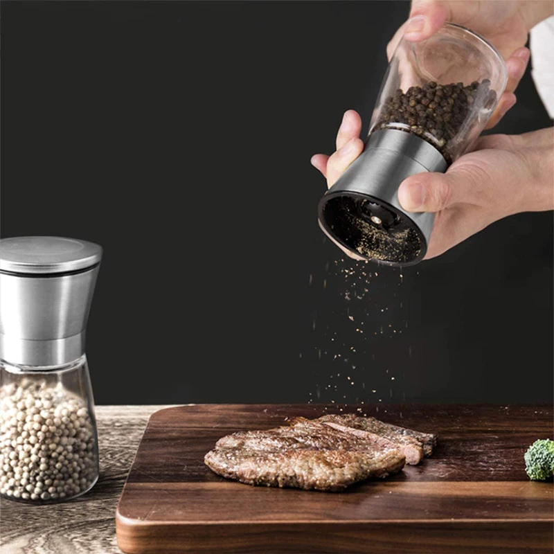 Salt and Pepper Grinders Refillable Stainless Steel Spice Grinder Pepper Shakers Adjustable Coarseness Mills Kitchen Gadgets