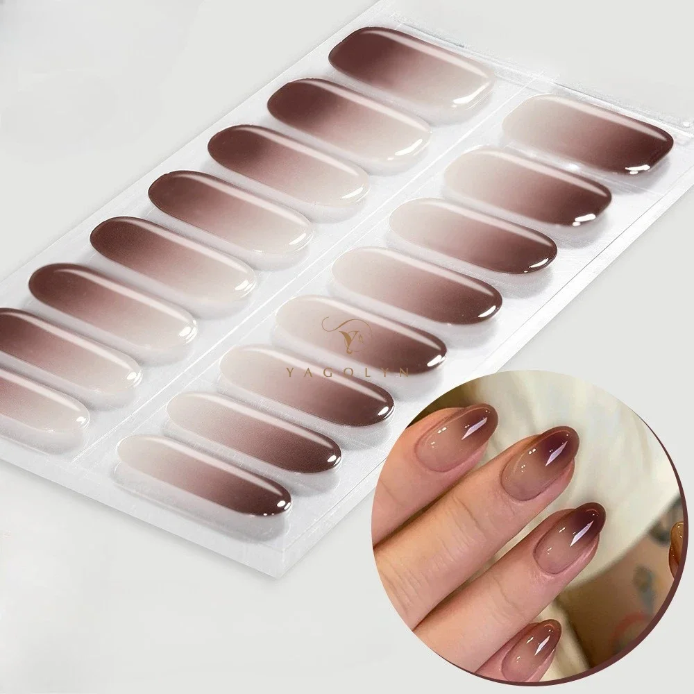16Tips Gold Lines Semi-Cured Gel Nail Sticker Glitter Sequin Long-Lasting Nail Polish Strips Full Cover Gel Nail Art Stickers