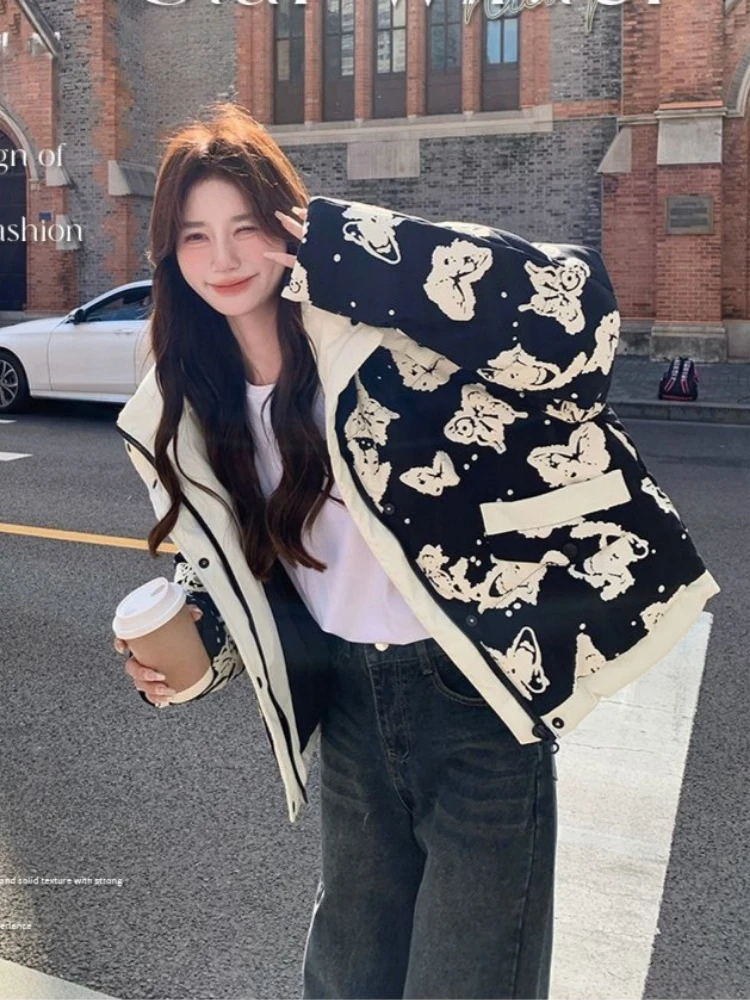 Women's Clothing High-end Plus Size Down Jacket Winter Warm New Hooded Loose White Duck Down Outerwear Quilted Pockets Coats