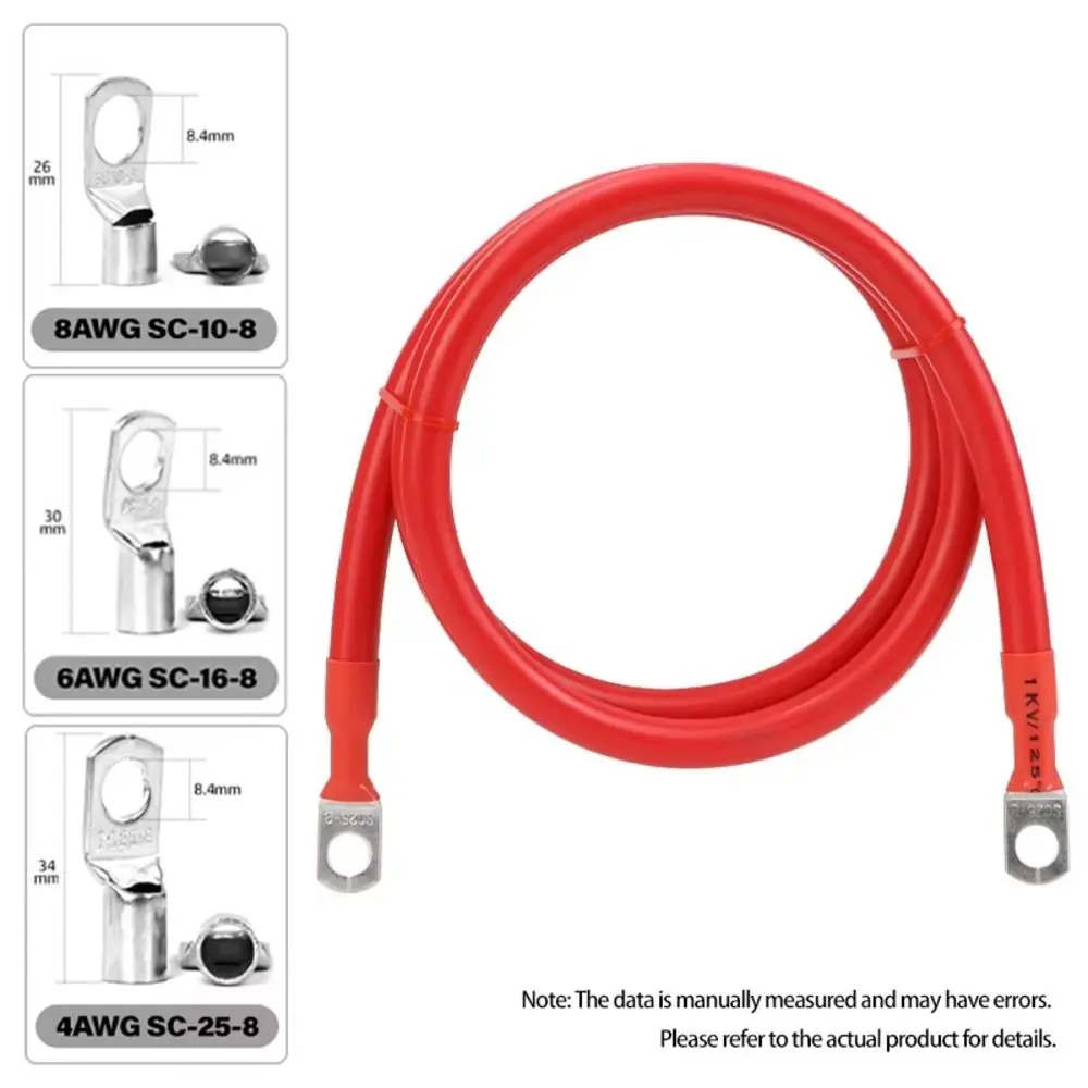 1Pcs 4AWG 6AWG 8AWG Battery Connection Cable Soft Silicone M8 M10 Terminal Battery Connection Wire Tinned Copper 600V