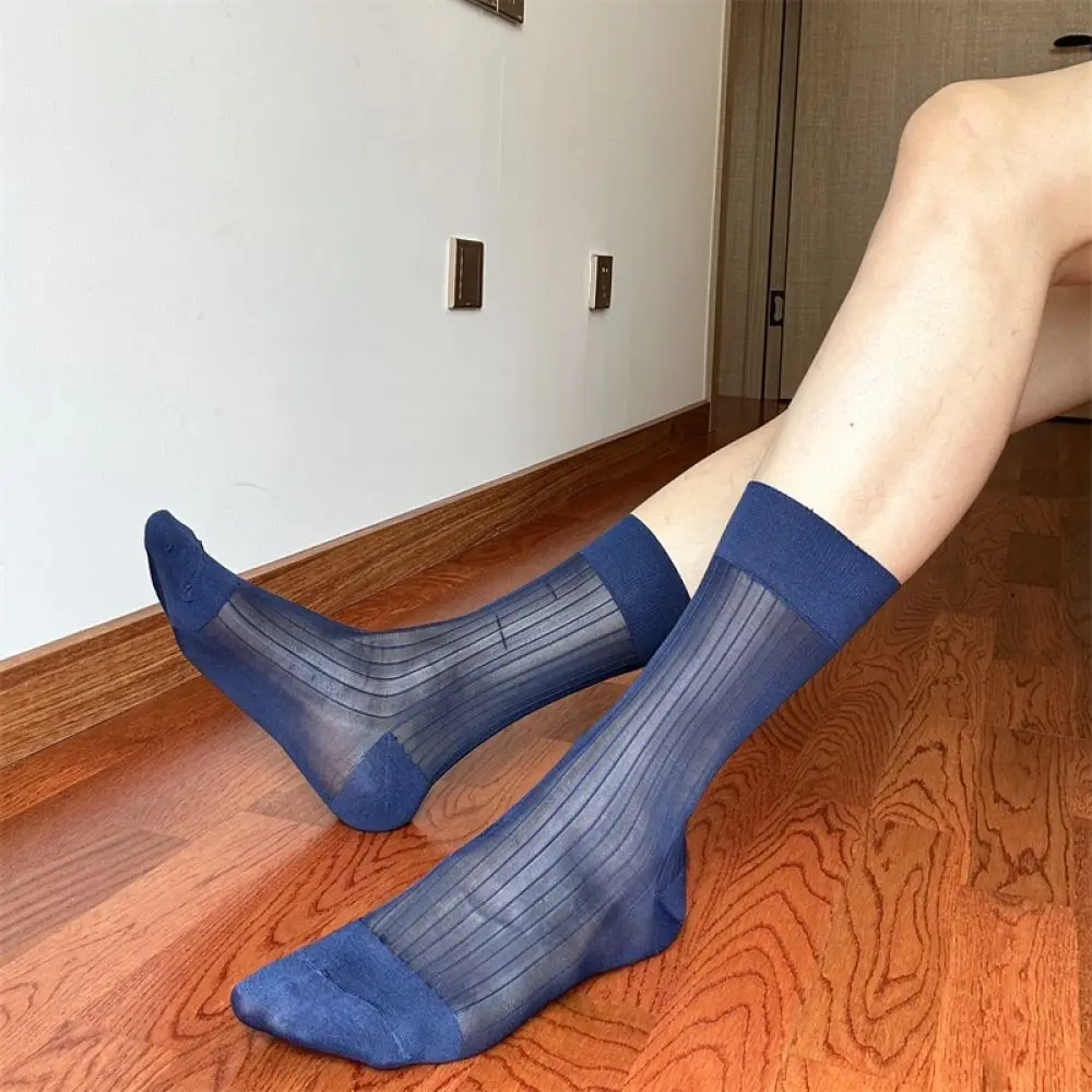 Mens Formal Business Socks Striped Nylon Thin Breathable Comfortable Mid Calf Hosiery Essential For Office Suit Daily GENT MUBEN