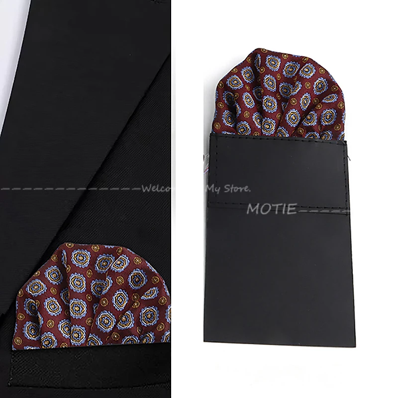 Men's Pre-Folded Pocket Square Red Paisley Handkerchiefs Fit Formal Wedding Party Business Black White Fashion Chest Towel Hanky