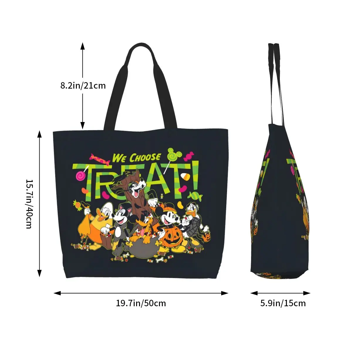 Custom Fashion Mickey Mouse Minnie Anime Shopping Tote Bags riutilizzabile Halloween Pumpkin generi alimentari borsa a tracolla in tela