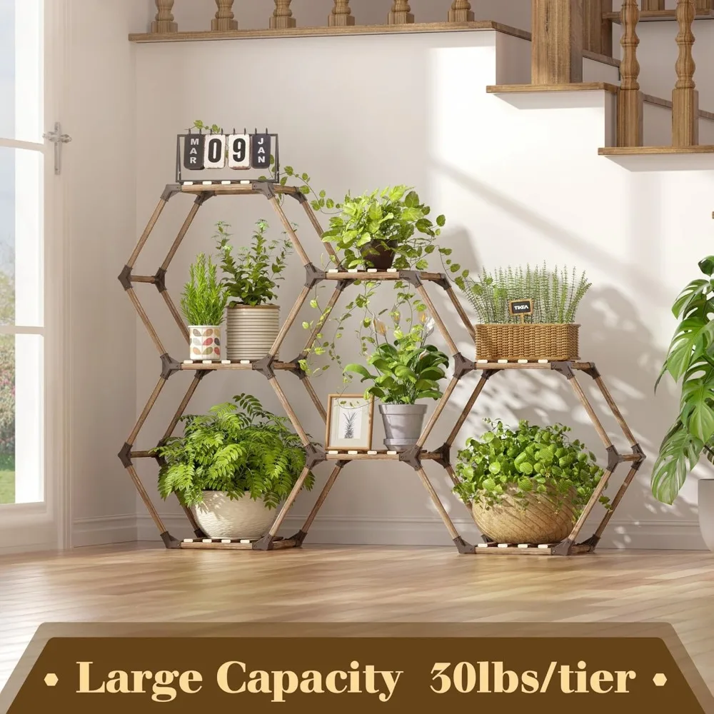 

Plant Stand Indoor Outdoor Hexagonal Plant Stand for Multiple Plants Indoor Large Wooden Plant Shelf 7 Tiered Creative DIY