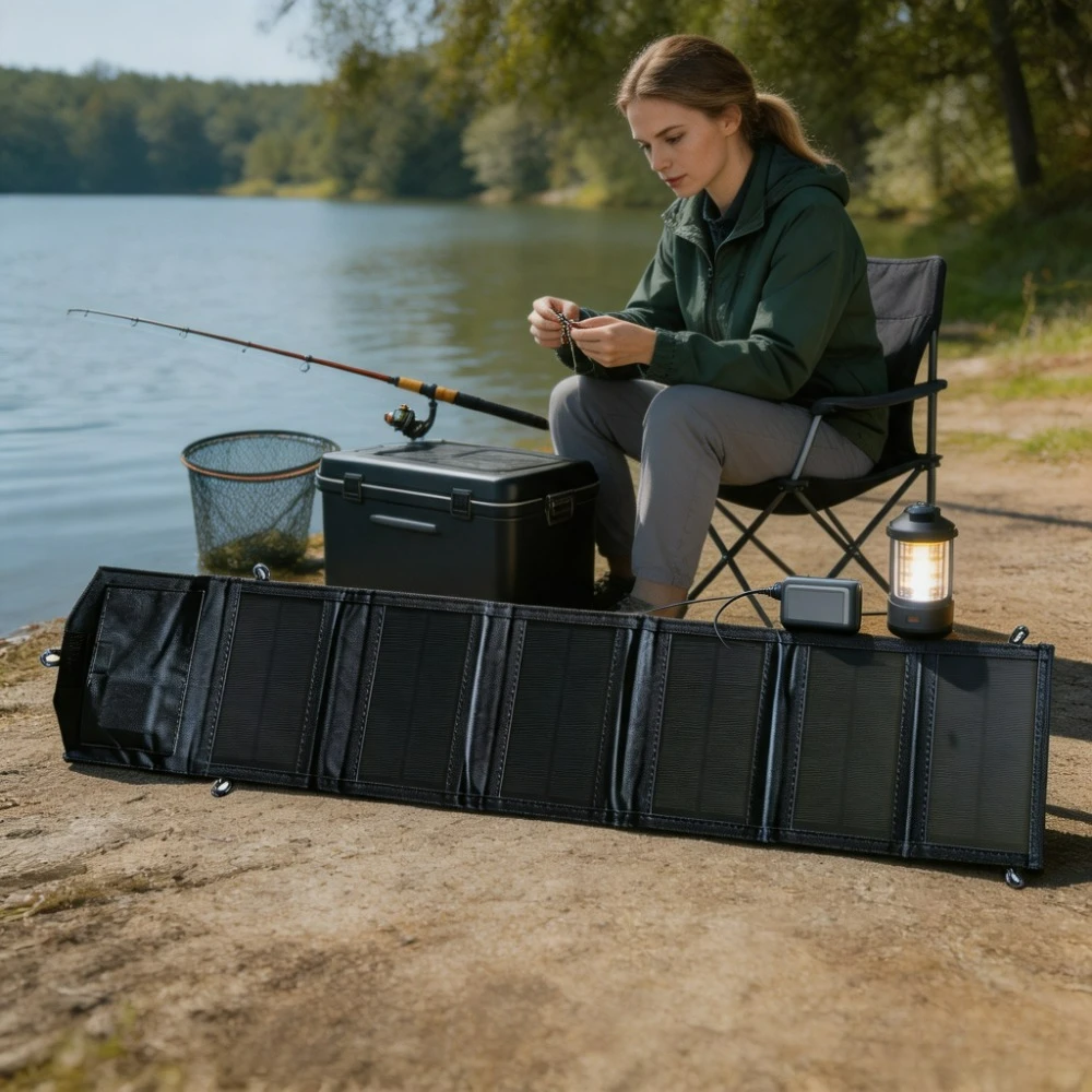 Outdoor Adventure Rv - แผงโซลาร์เซลล์แบบพับได้ พกพาสะดวก กันน้ำ 25W 100W พร้อมช่องเสียบ