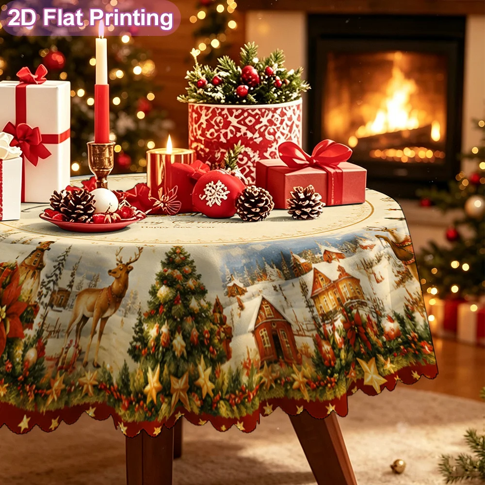 Merry Merry Christmas Reindeer Sleigh Plate Decorative Pattern Festive Tablecloth, Seasonal Tablecloth for Dining and Kitchen - Aliexpress Deal