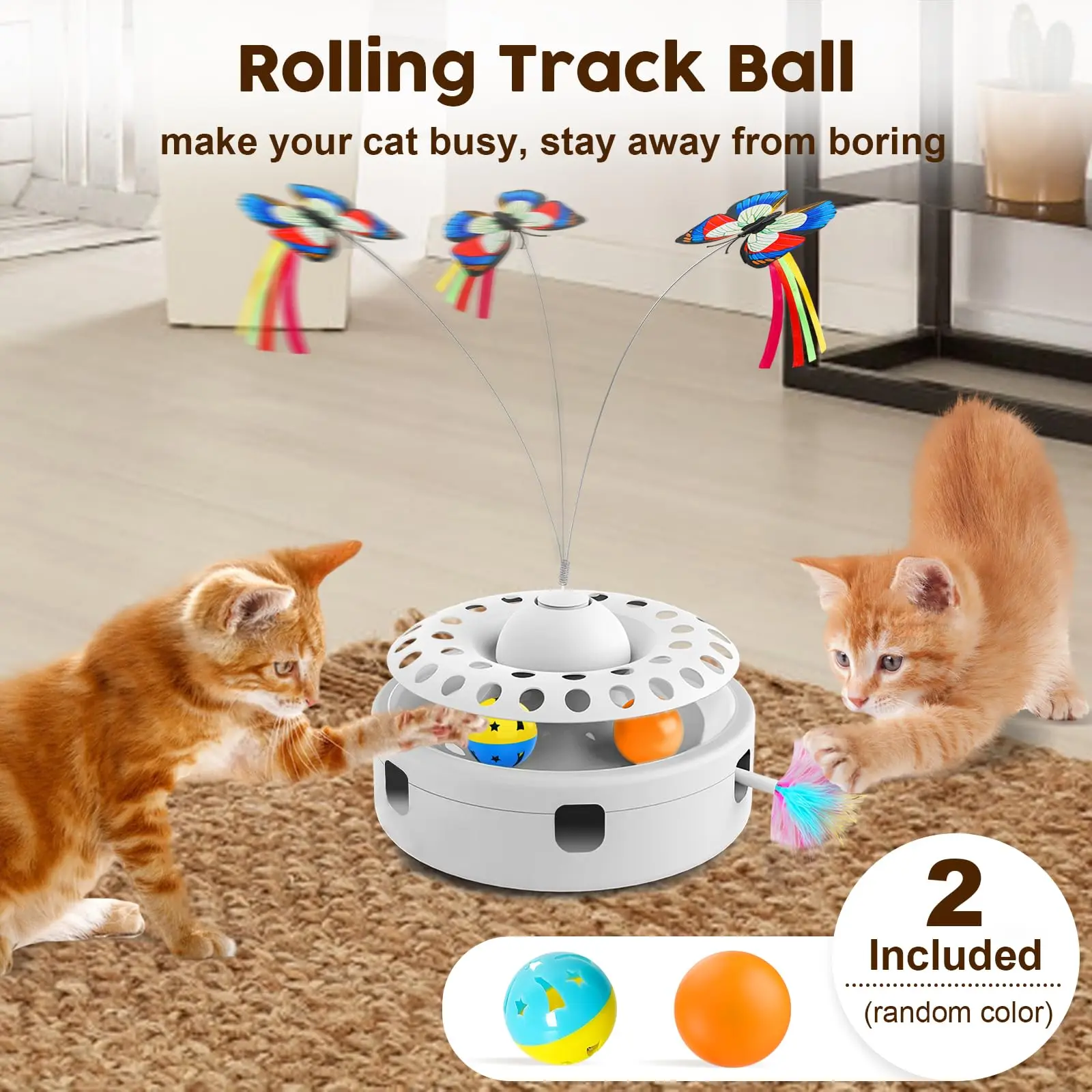 3 in 1 Electric Butterfly Cat Toy Interactive Cat Balls Track Electronic Cats Toy Automatic Cat Puzzle Toy For Indoor Cats