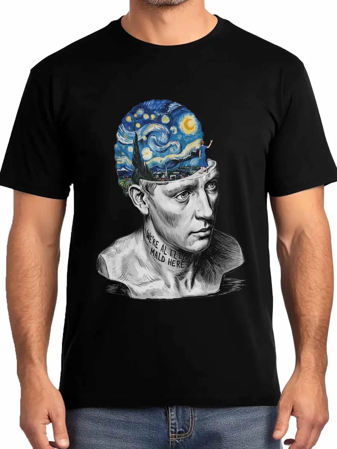 

Vintage Statue Graphic Mens T-Shirts,Short Sleeve T Shirts for Men Crew Neck Tee Plaster Head Men's T-Shirts,Black