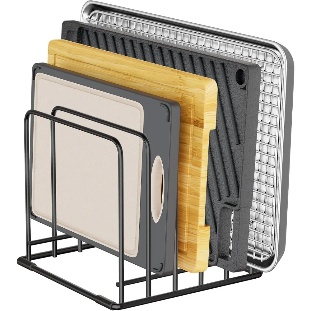 

Сверхмощная кухонная полка-органайзер с 5 слотами — устойчивая к ржавчине разделочная доска и держатель для форм для выпечки с противоскользящими ножками для столешницы и C