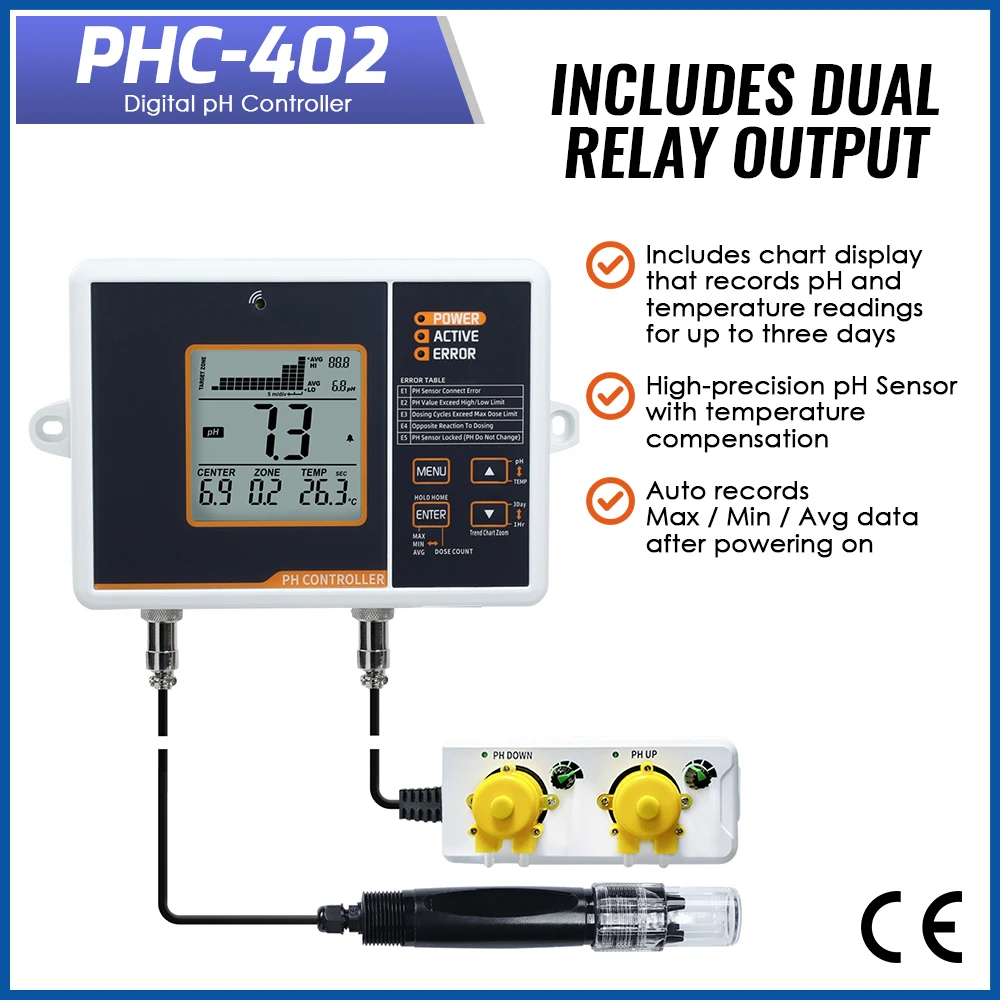 Dual Relay Digital PH Controller With Temperature Compensation For Aquarium Hydroponics System And Indoor Plant Grow Ph Meter