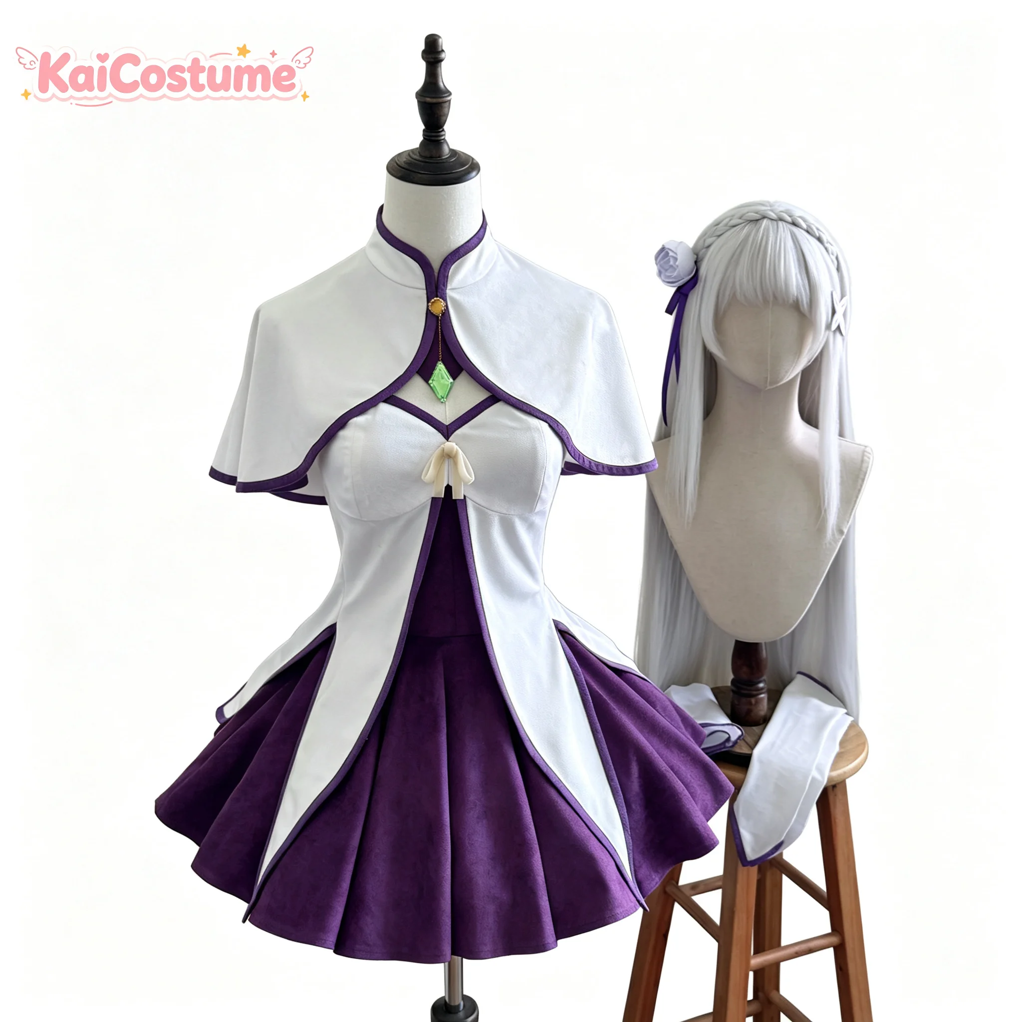 Костюм для косплея Эмилии из аниме «Re:Zero. Жизнь с нуля в другом мире», зимнее длинное платье, наряд персонажа из фэнтези для Хэллоуина