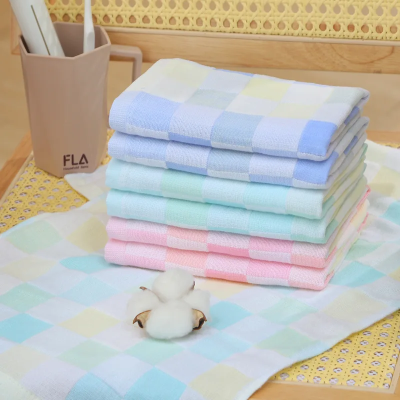 100% Cotton Gauze Towel, Color-Checkered Face Towel, Daily Use Facial Cleansing Towel, Gift Towel Set with Logo