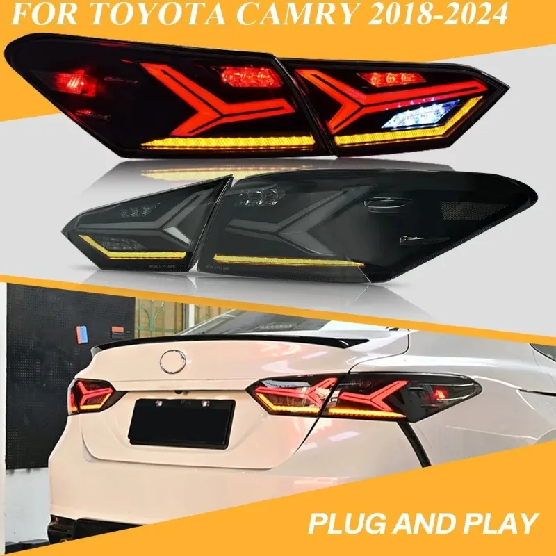 

For Toyota Camry 2018-2024 LED Tail Lights Pair, Full Smoked Sequential Rear Lamps Left & Right