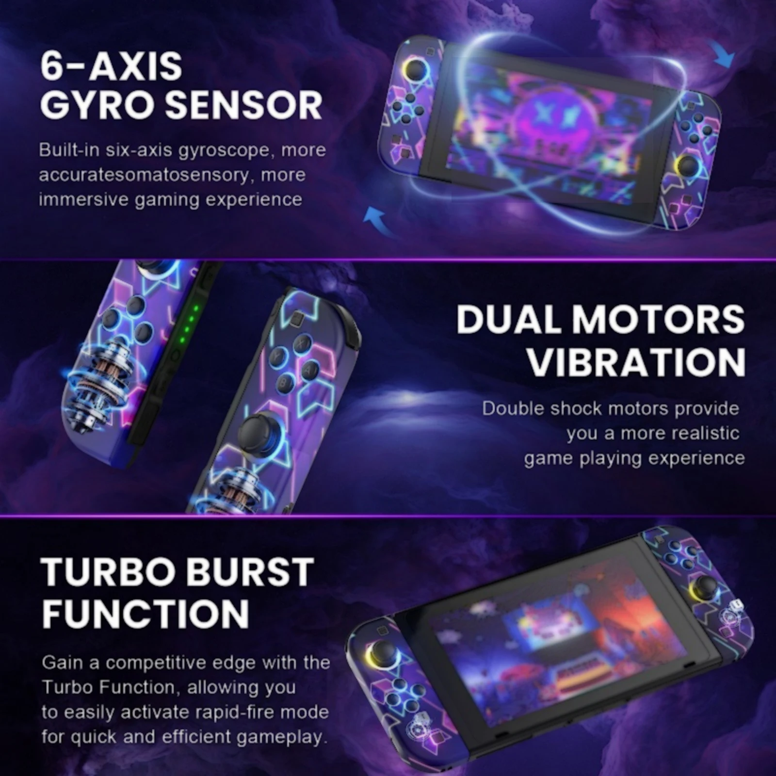 Joypad wireless per controller Switch/OLED/LITE/PC/IOS/Android con LED RGB L/R Turbo Dual Vibration Wake-up Funcs Gamepad Joystick