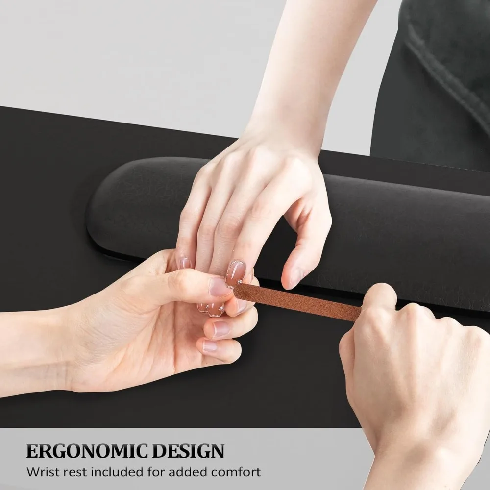 طاولة مانيكير للأظافر مع خزانة، أدراج، عجلات ومسند للذراع، صالون سبا، تجميل منزلي، فني خشبي، محطة عمل فنية للأظافر #5