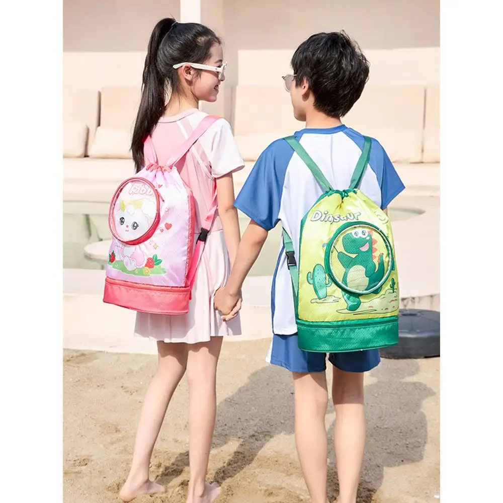 Mochila impermeable de doble capa para niños, bolsa de natación de dibujos animados, bolsa de almacenamiento de separación seca y húmeda al aire