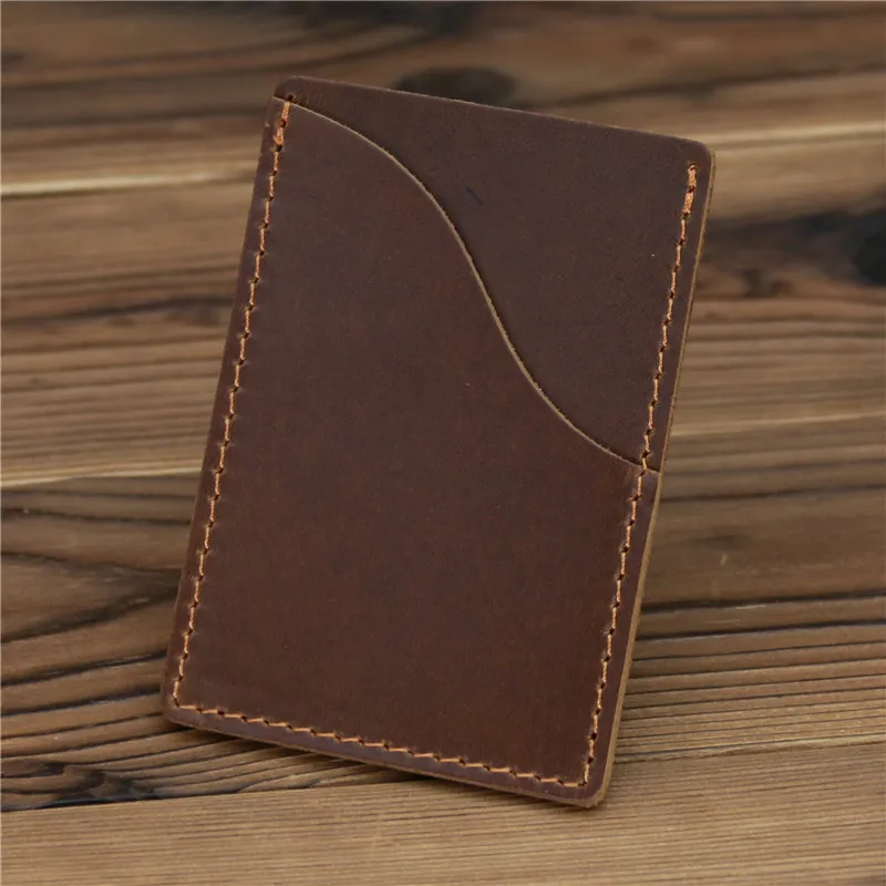 

Genuine Leather Men Card Holders Cases Vintage Crazy Horse Leather Business Credit Card Wallet Brown Coffee Color Minimalist