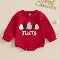 Girls Boys Christmas Jumpsuits Long Sleeve Crewneck Letter Xmas Tree Embroidery Sweatshirts Rompers Newborn Clothes