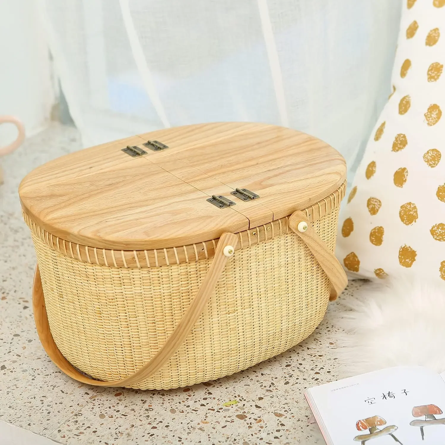 Nantucket Basket Picnic Basket Perfect for Picnic| Camping| Any Other Outdoor Cane-on-Cane Weave Picnic Basket with