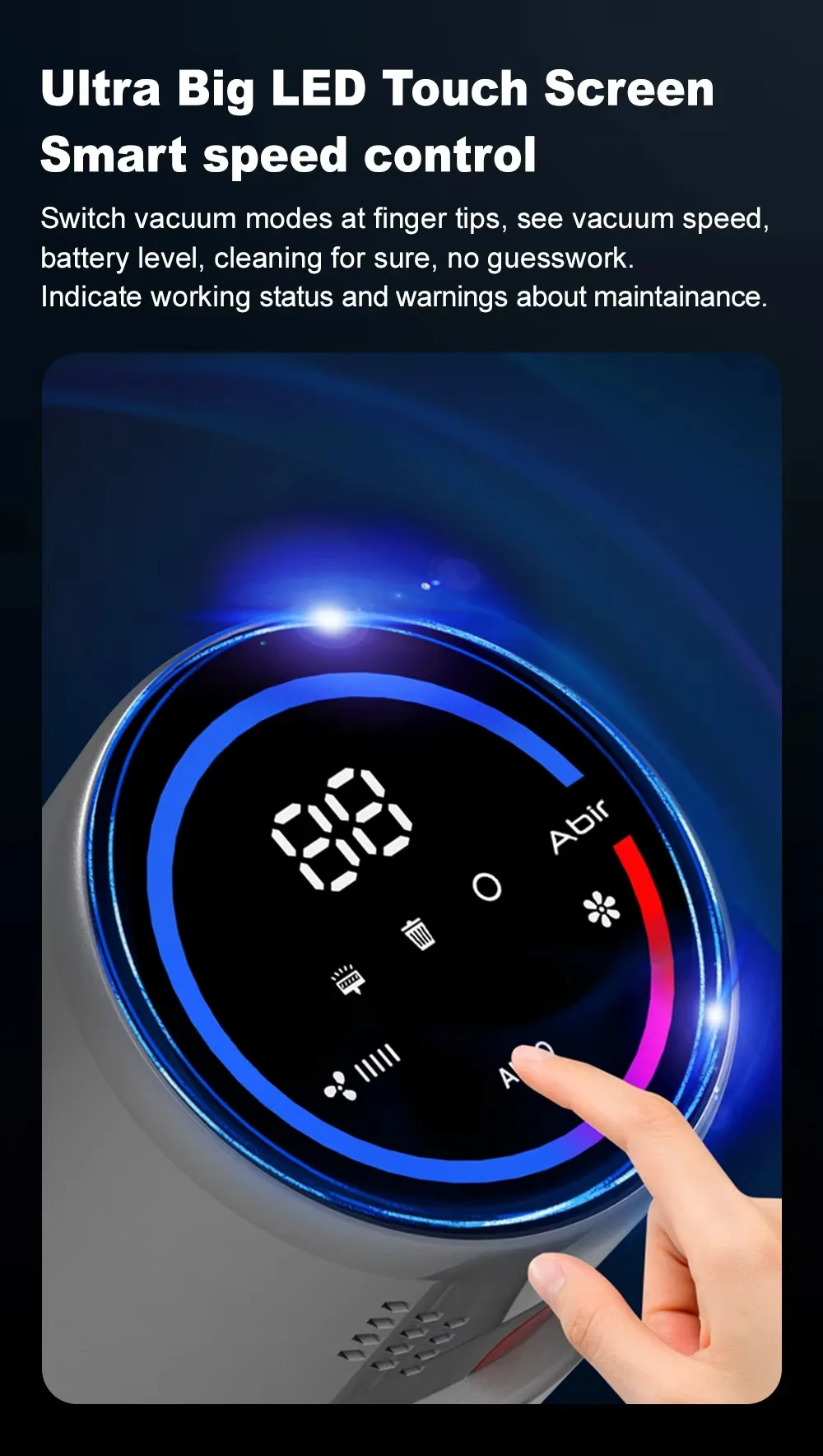 VC205 Cordless Handheld Vacuum Cleaner,25000PA,Touch Screen,Smart Dust Sensor,Auto Speed Control For Home Bed Carpet Clean