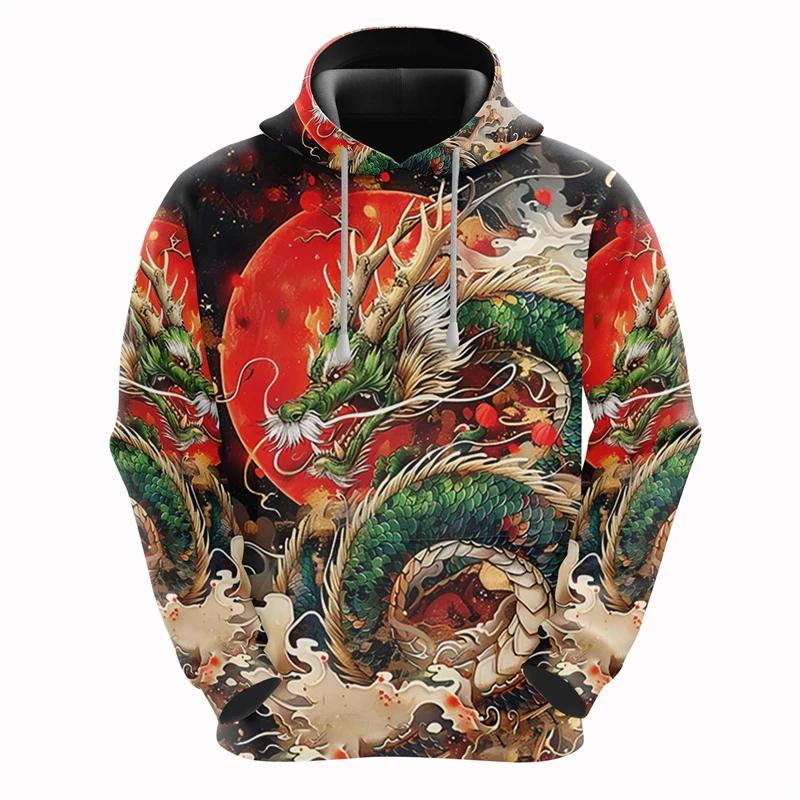 Funny 3D Chinese Loong Print Men's Sweatshirts Fashion Animal Pattern Oversized Oversized Hoodie Autumn Winter Casual Clothing