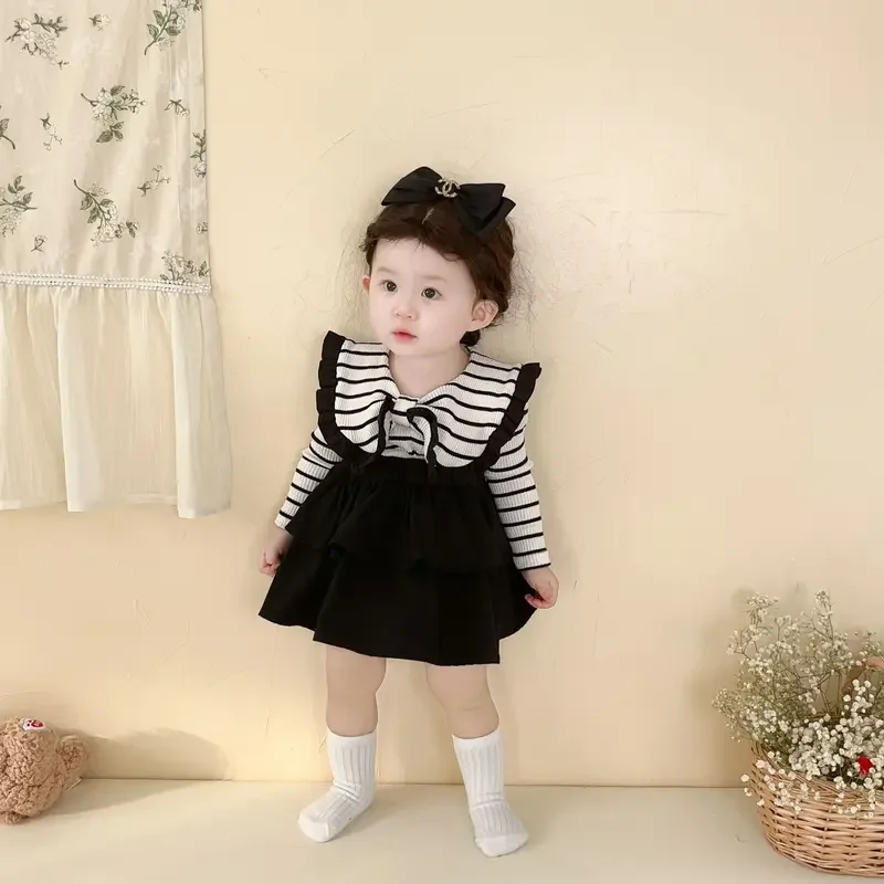 2024 spring new baby girl long sleeve stripper bodysuit skitts 2PCs cute infant clothes set Princess baby girls outfits 0-24m