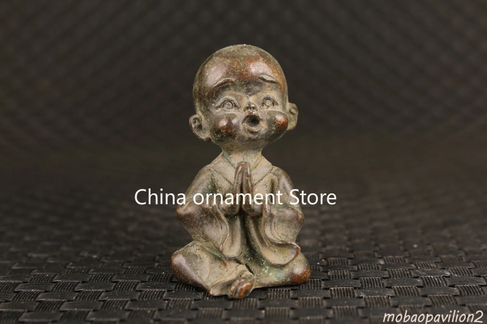 Old Bronze Monk Buddha Statue Noble Table Decoration
