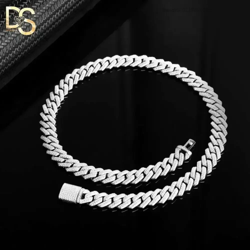 

Dea 14mm 925 Silver Plated Hip Hop Mens Iced Out Vvs Moissanite Cuban Link Chain