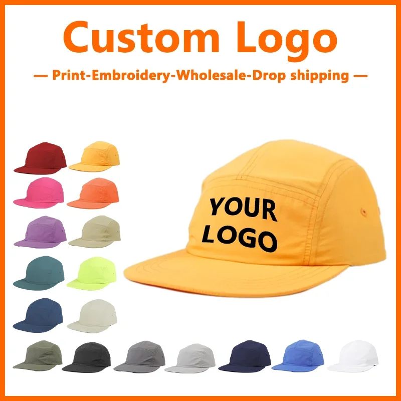 Custom Embroidery Logo 5 Panel CapNylon Fabric Ventilatefor Men and Women Baseball Hats DIY Design Print Outdoor Climbing Hat