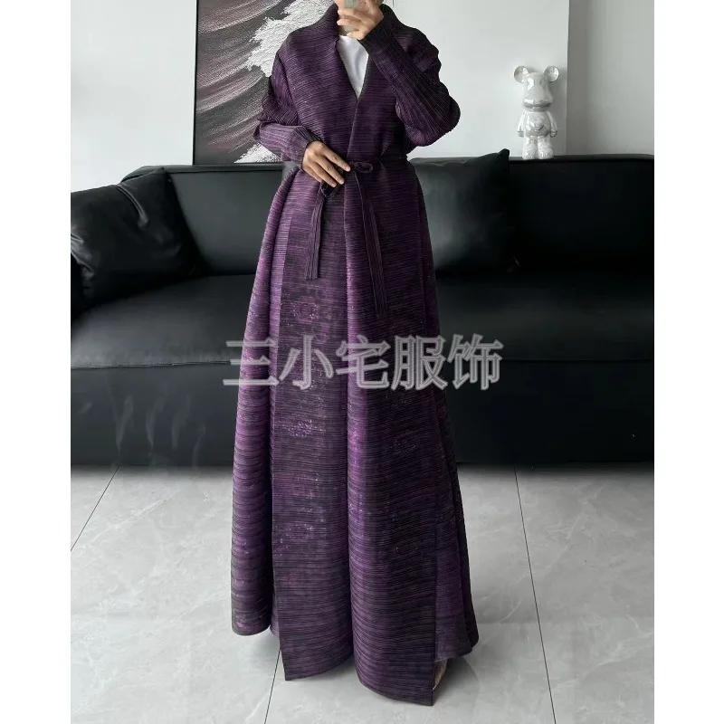 Women's Original Pleated Printed Long Sleeve Jacket Windproof Jacket 2024 Autumn New Abaya Style Cardigan Large Size Dresses