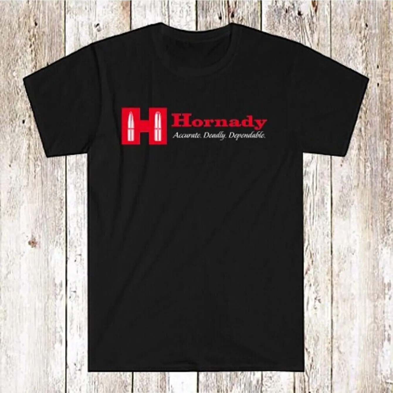 Hornady Guns Firearms Company Logo Men'S Black T-Shirt Cotton Short Sleeve T Shirt for Casual Black Casual Crew Neck Cotton Tee