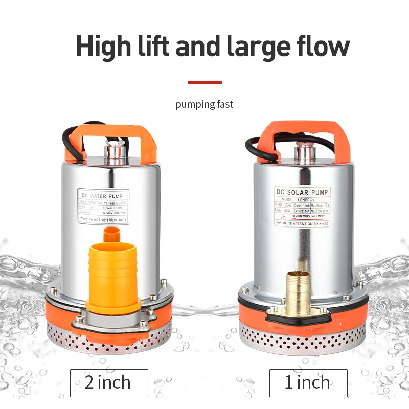 2‑Inch DC Solar Submersible Water Pump 12V 24V 48V High Lift High Flow Submersible Pump for Farm Irrigation