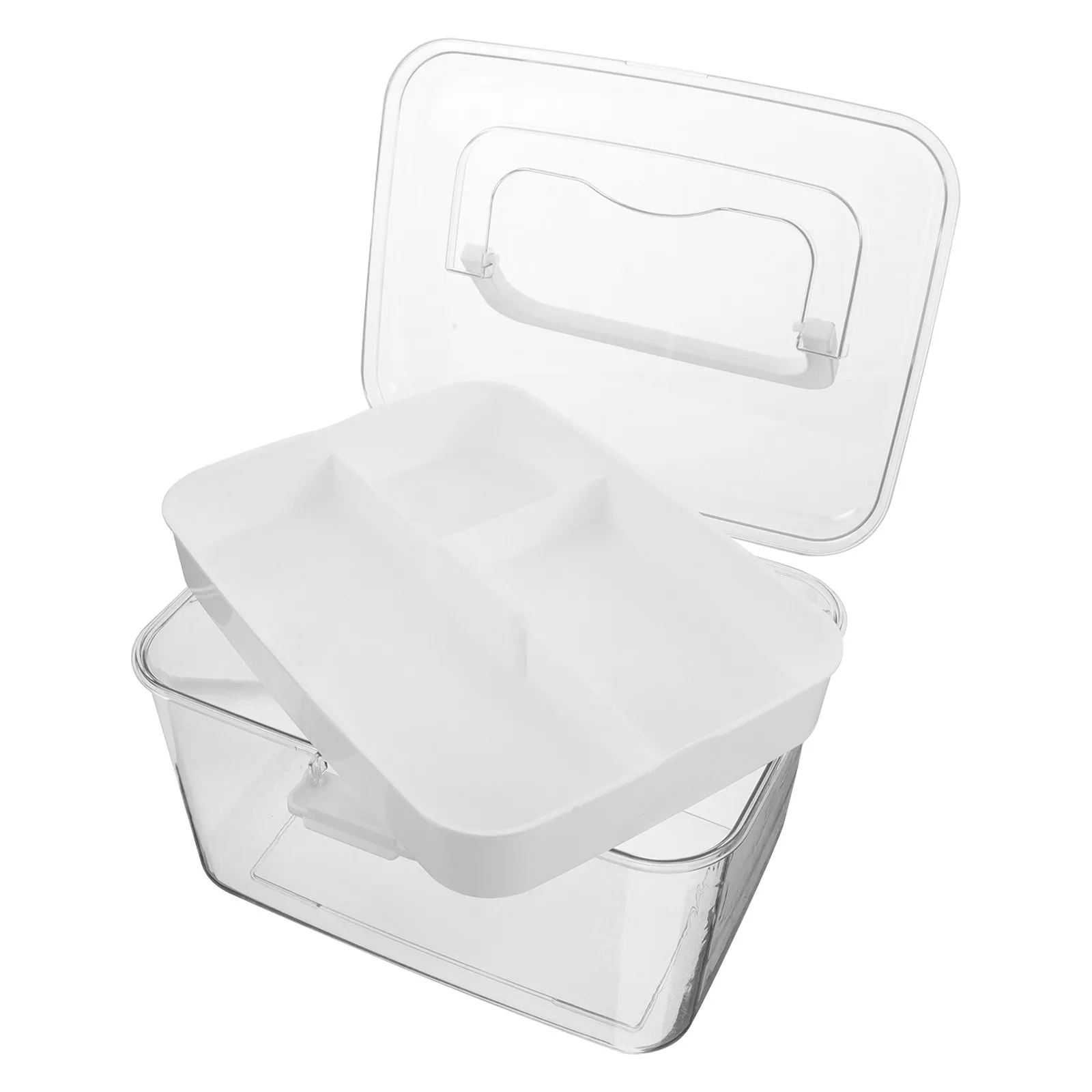 

Portable Medicine Storage Box Transparent Plastic Chest with Lid Handle for Travel Home Office Emergency Medical Case Organizer