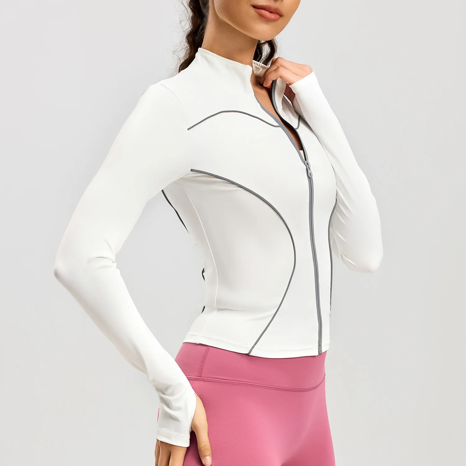 New Line Yoga Jacket Stand-up Collar Slim Slim Night Running Reflective Sports Jacket Women