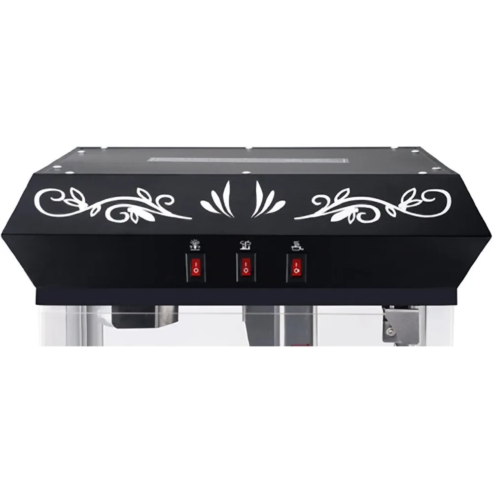 Popcorn Machine, 8 Oz. Warmer Light Alloy Steel Black Floral Ounce Foundation Movie Theater Style Popcorn Machine Top