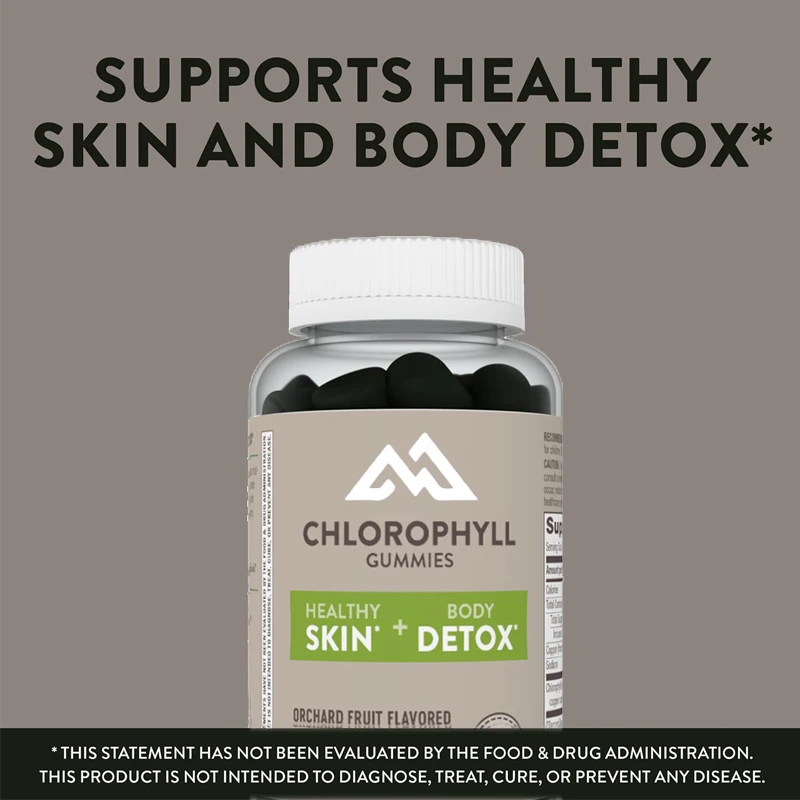 Chlorophyll gummies, internal deodorizer *, support skin health and body detoxification, orchard fruit flavor, 60 gummies