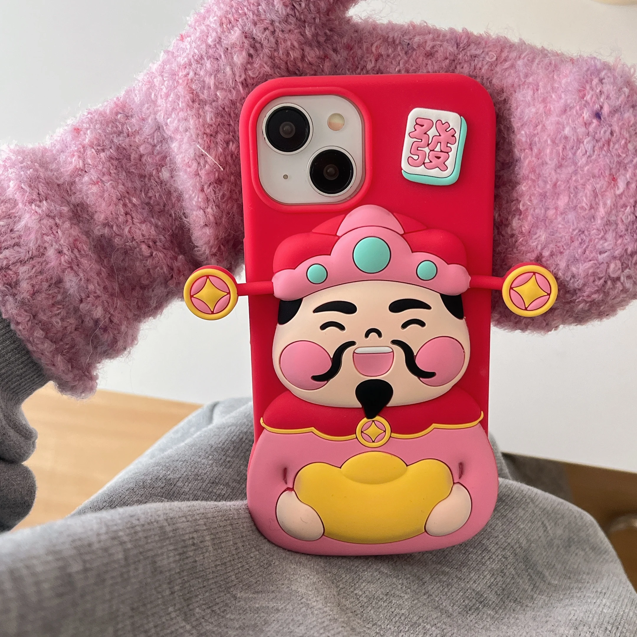 3D Cute The God of Wealth Getting Rich Ingot Phone Case for iPhone 13 14 15 16 Pro Max Spring Festival New Year Lucky Soft Cover