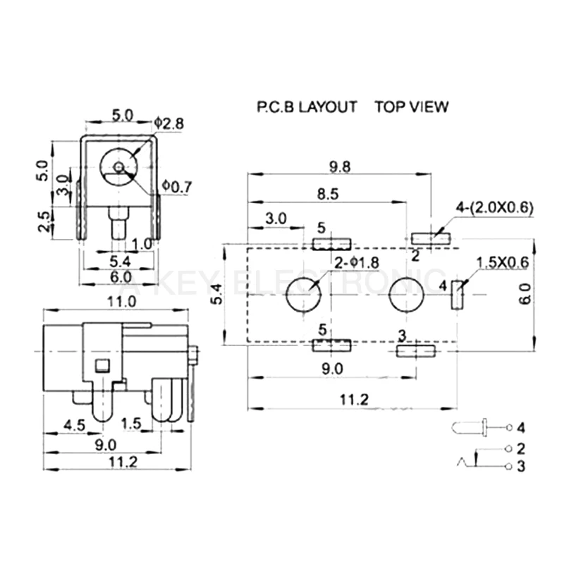 DC-011A قدم ثابتة 2 القطر الخارجي 2.8 النواة الداخلية 0.7 دبابيس 5 أرجل مقاومة درجات الحرارة العالية قاعدة مقبس طاقة تيار مستمر عالي الجودة