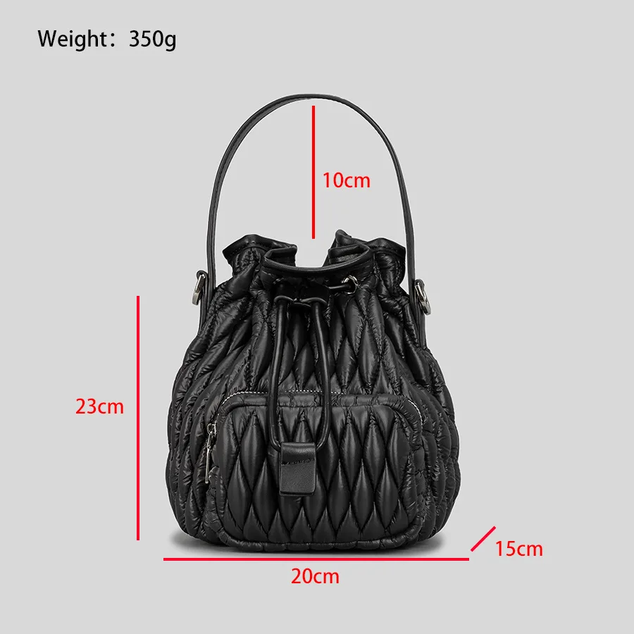 Imagem -04 - Designer Puffy Acolchoado Balde Bolsas Mulheres Ruched Ombro Crossbody Bolsa Treliça Cordão Bolsa Senhoras para Baixo Algodão Lidar com Bolsas