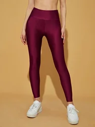 Nuovi Leggings lucidi rossi vino in stile europeo a vita alta in tinta unita pantaloni a nove punti moda pantaloni a gamba stretta a vita alta elasticizzata