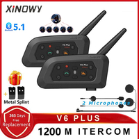 XINOWY V6 Plus Motorcycle Helmet Headset Bluetooth 1500M Full Duplex  Interphone Communicator For 6 Riders GPS Waterproof V6