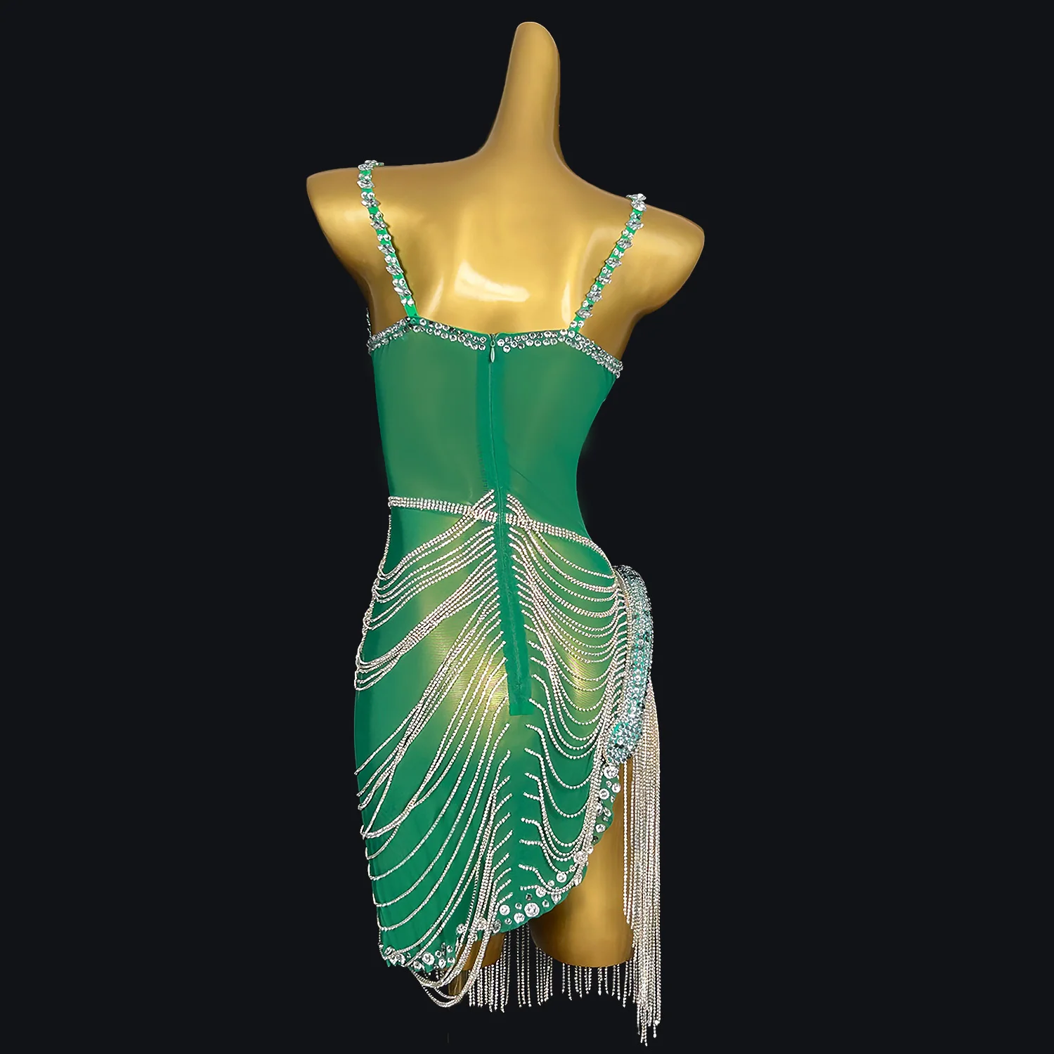 Luxo prata strass correntes vestido de cristal festa de aniversário celebrar vestido sexy malha desempenho traje latino dança vestido