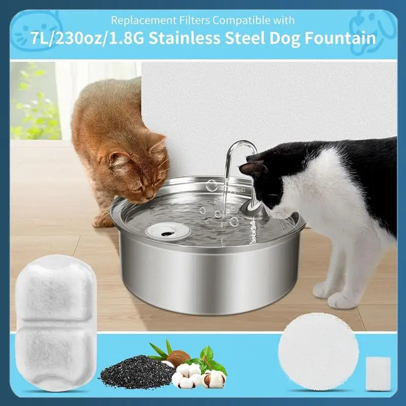 AB02 القط نافورة الماء مرشحات استبدال ل 7L/230 أوقية/1.8 جرام الفولاذ المقاوم للصدأ نافورة الماء الحيوانات الأليفة مرشحات والإسفنج 8 مجموعة