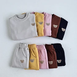 Autunno 2 pezzi breve stile cartone animato orso bambino bambini vestiti del bambino manica lunga o-collo top con cappuccio e pantaloni Set abiti