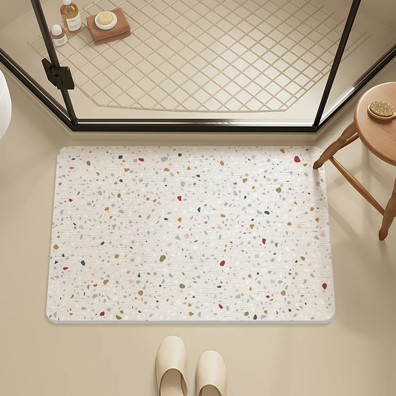 Diatom terrazzo bathroom absorbent floor mat Nordic bathroom non-slip floor mat light luxury living room decoration Doormats