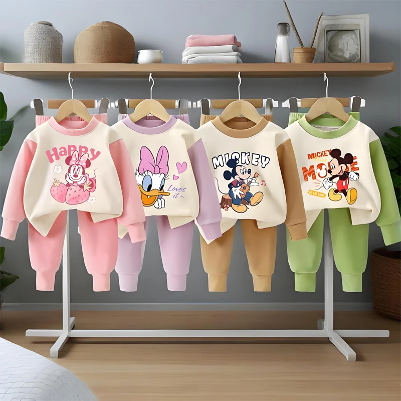

Disney New Autumn Minnie Printed Children Long Sleeve Pajamas Sets Soft Boys Girls Home Clothes Suit Kids Casual Sleepwear Set