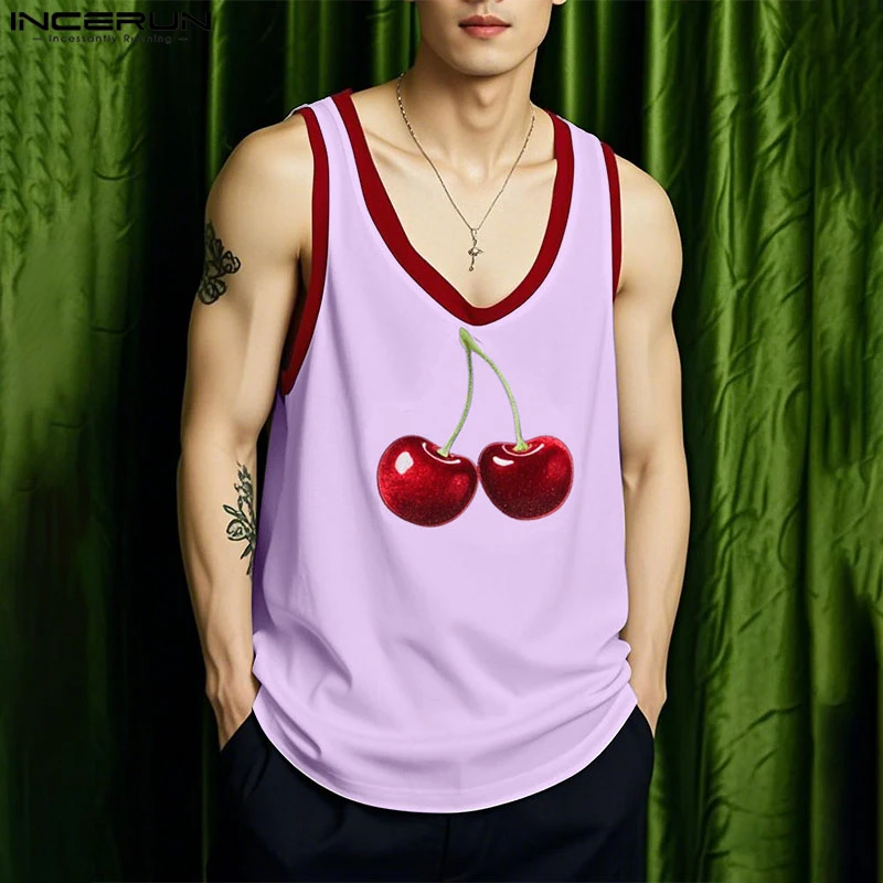 

INCERUN Men Tank Tops Printing Patchwork V Neck Sleeveless Summer Male Vests Streetwear 2025 Loose Fashion Casual Men Clothing