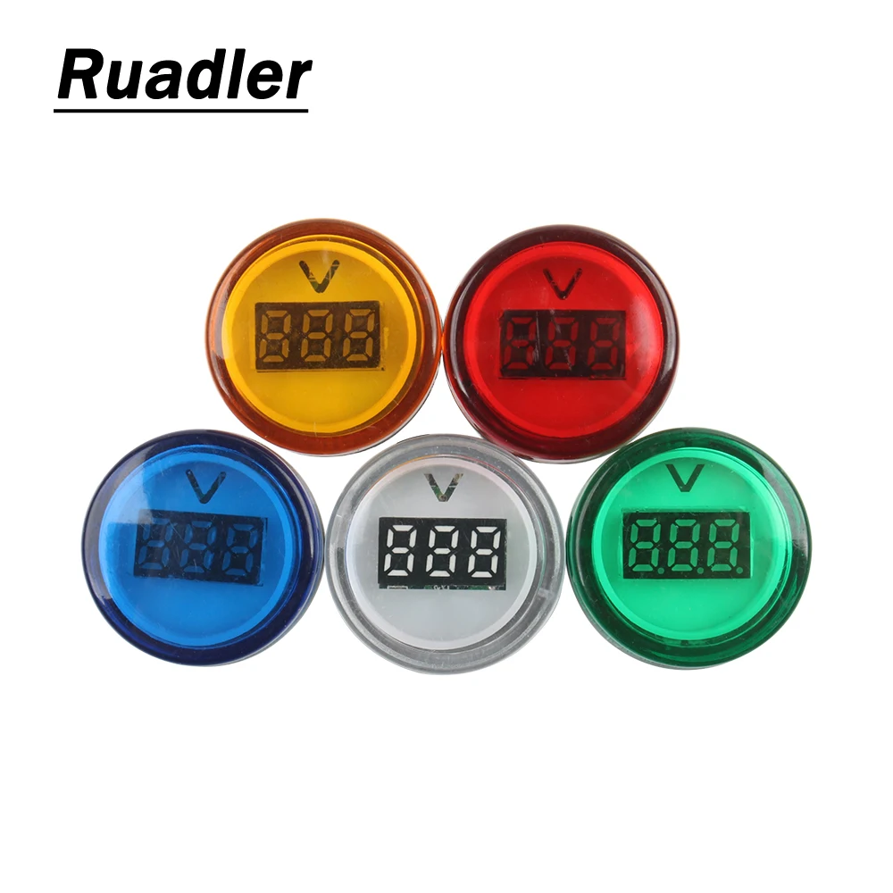 22mm LED Digital Display Gauge Volt Voltage Meter Indicator Signal Lamp Voltmeter Lights Tester Measuring Range AC 20V -500V